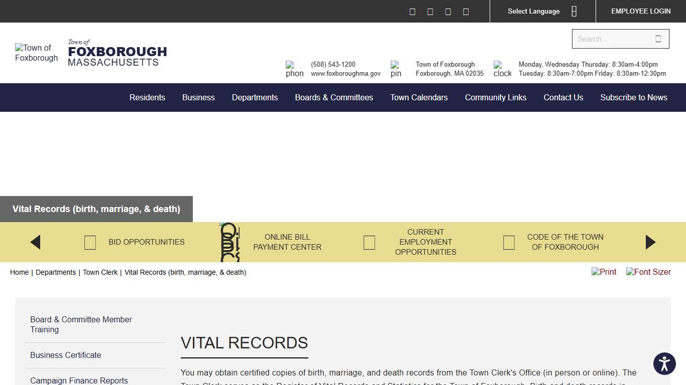 Vital Records (birth, marriage, & death) - Town of Foxborough