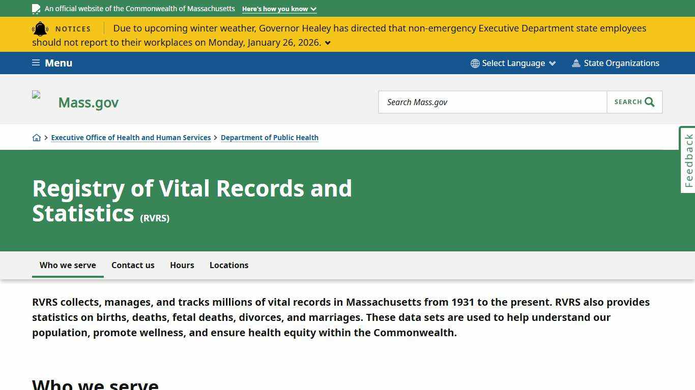 Registry of Vital Records and Statistics Mass.gov