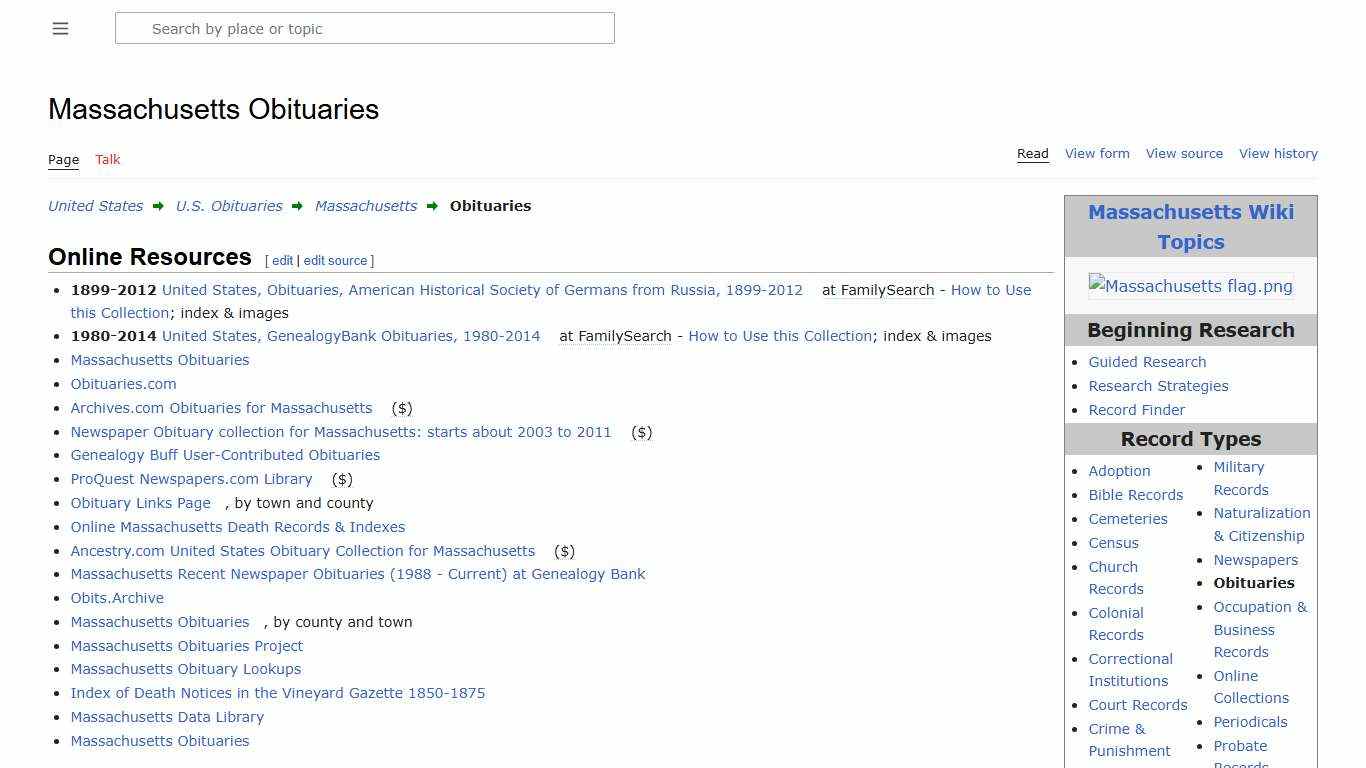 Massachusetts Obituaries • FamilySearch